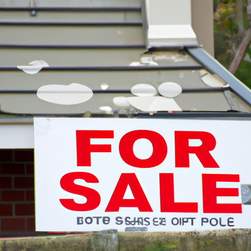 תמונה של שלט 'למכירה' מול בית עם נזקי עכבר גלויים, המדגישים את ההשפעה על ערכי הנכס.